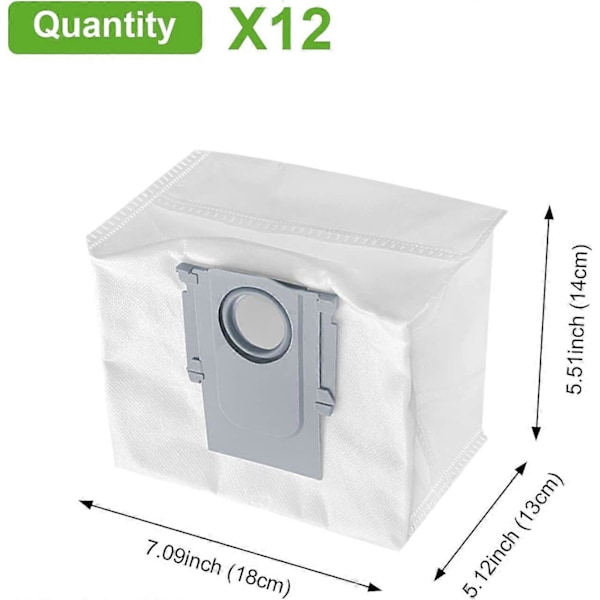 12-pack dammsugarpåsar kompatibla med S7 MaxV Ultra, S7 Pro Ultra, Q5+, Q7+, Q7 Max+ robotdammsugare (12)