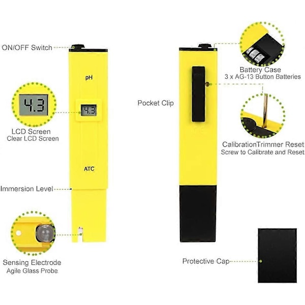 Digital PH-mätare, Professionell pH-testare, Elektrisk Digital Fick-PH-mätare Vattentestare Hydroponisk Penna med LCD-display