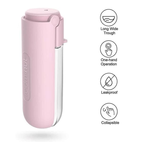 Bärbar Hundvattenflaska, Vattenflaskor Hopfällbar Hundflaska, Rosa