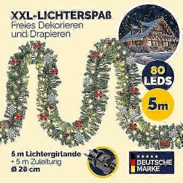 Julgirlang Belyst Dekoration Fjärrkontroll 5m 80 LED Timer Dimbar 7 Ljuslägen Utomhus Juldekoration Julgirlang Gran