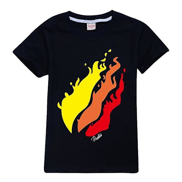 7-14 År Barn/tonåringar Pojkar Flickor Prestonplayz Flammtryck Kortärmad T-shirt Vardagliga Toppar Presenter Black 9-10 Years