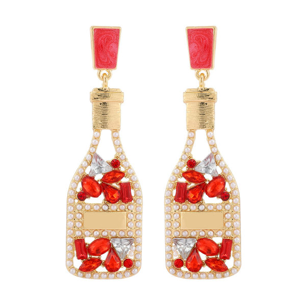 Drop Earrings Alloy Wine Bottle Örhängen Hollow Rhinestone Beads för W