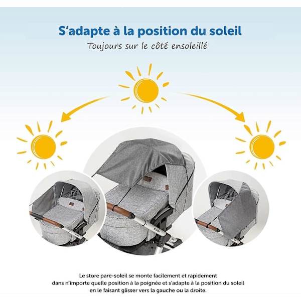 Universellt Solskydd för Barnvagn - Rivtåligt Sufflett, 50+ UV-skydd, Justerbart - Ljusgråmelerad