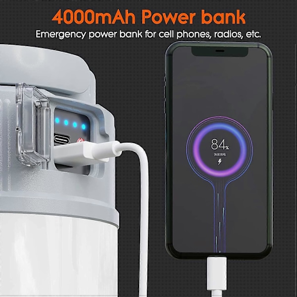 Uppladdningsbar Campinglampa, Ultraljus Stark Portabel LED-lykta med 4 Ljuslägen, 4000mAh Utomhuslampa för Camping Vandring, Läsning, Utomhus, Powe