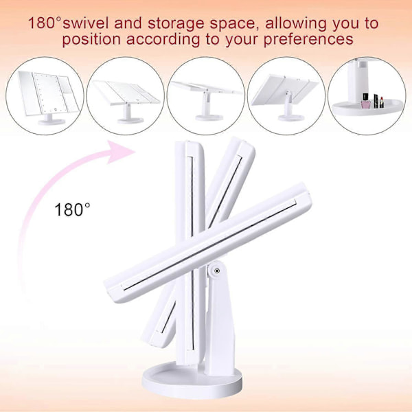 Sminkspegel, Triptyk Förstoringsspegel 21 st LED-lampor, 10X/3X/2X Belyst Spegel Pekskärm, Dubbel Strömförsörjning, 180° Justerbar