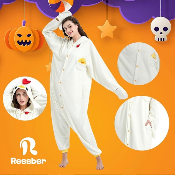 Unisex Vuxen Onesie Pyjamas Djur Heldräkt Halloween Kostym Jul Sovkläder Jumpsuit White Chicken Small