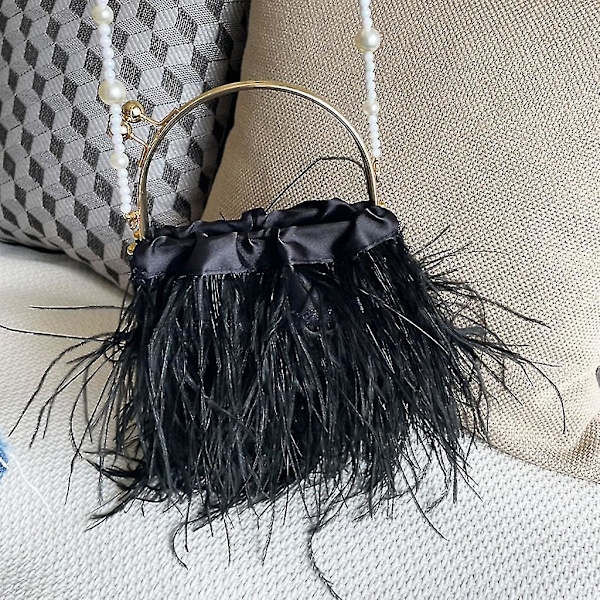 Kvinnors Afton Clutch Väska Strutsfjäder Kedja Axelväska Fest Bröllop Handväska