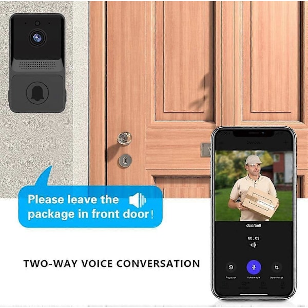 Trådlös Fjärrkontroll Video dörrklocka, Smart Video dörrklocka Hem intercom HD Mörkerseende WiFi Laddning, Smart dörrklocka, Tvåvägssamtal, APP-kontroll
