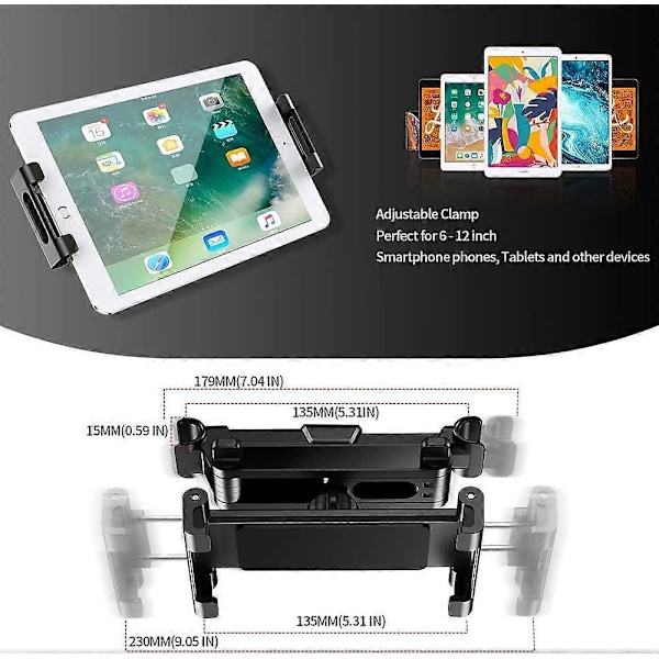 Bil Tabletthållare, Bil Tabletthållare Universal Bil Nackstöd 360 Vridbar Justerbar Storlek 6-12 Tum för iPad