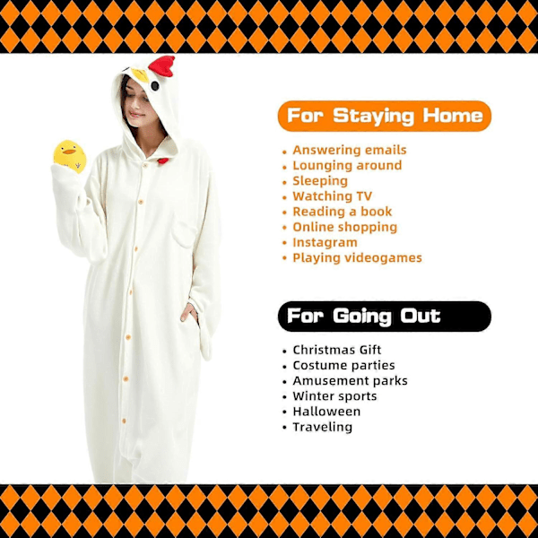 Unisex Vuxen Onesie Pyjamas Djur Heldräkt Halloween Kostym Jul Sovkläder Jumpsuit White Chicken Small