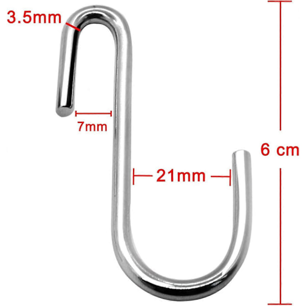 20-pack 6 cm Kraftiga S-formade Krokar (20-pack, Små, Silver)