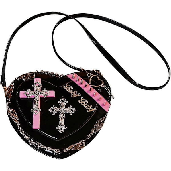 Gothic Punk handväska Y2K Hjärta Söt Lolita axelväska för kvinnor