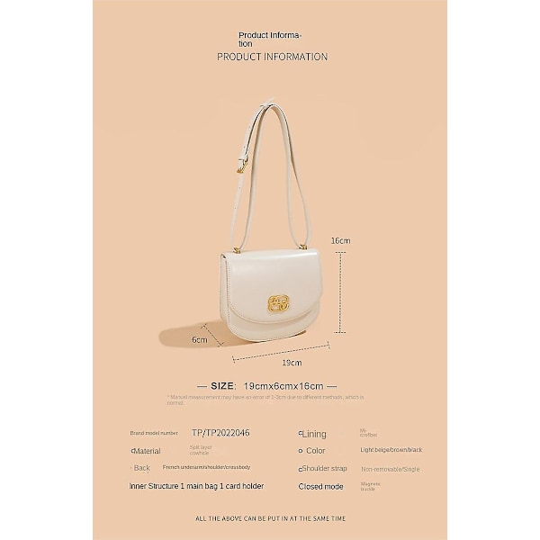 Dam Handväska Läder Sadel Crossbody Axelremsväska Underarms Nischdesign Väska Axelväska