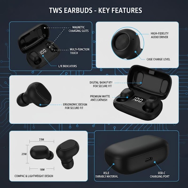 Sleep Dedicated L21Pro Bluetooth-hörlurar Digital Display Mini Brusreducering