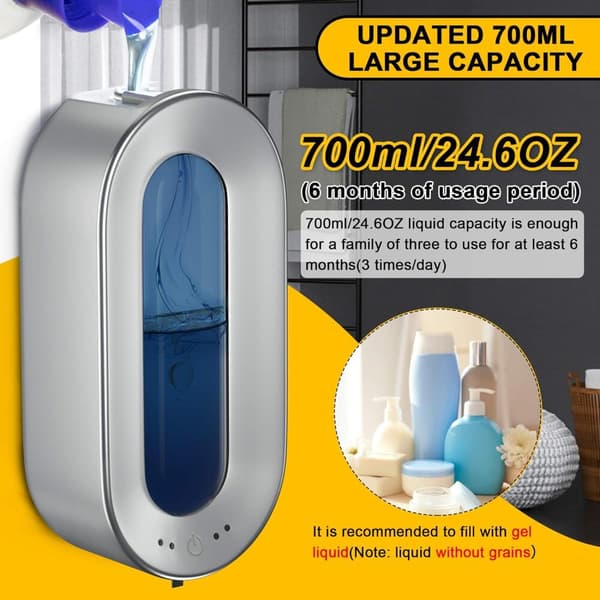 700 ml Automatisk Tvåldispenser med Sensor, Beröringsfri Tvåldispenser för Väggmontering, Desinfektionsdispenser