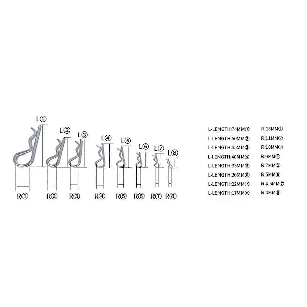 100-pack Rostfria Saxpinnar, R-clips Saxpinnar Fjäderlås Hitch Pin för Dragfordon Gräsklippare