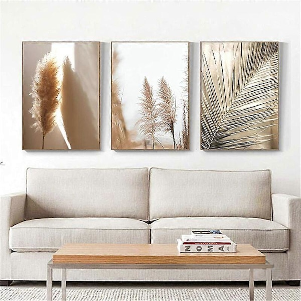 Set med 3 Premium Posters - Beige - Pampasgräs - Modern Väggdekor - Vintagebilder - Ramlösa (30 x 40 cm)