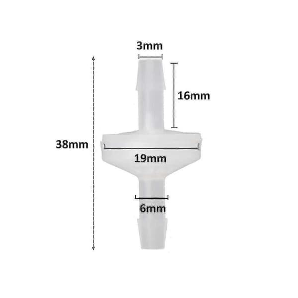 8 st 1/4 tum Backventil 6mm Pvdf Envägsventil Inline Backventil