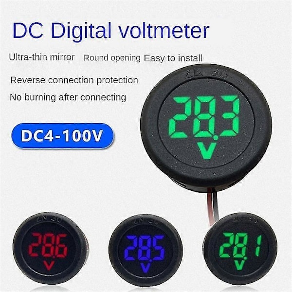 DC 4-100V LED Digital Display Cirkulär Tvåtråds Voltmeter DC Digital Voltmeterhuvud