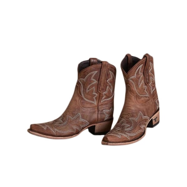 Vintage dam ankel boots spetsiga tå cowboy skor