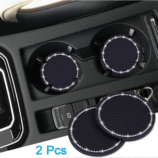 Bilunderlägg, 2-pack PVC Bilmuggshållare Gadget Auto Insats Underlägg - Halkskydd Universal Biltillbehör (2,75\" Diameter) Svart