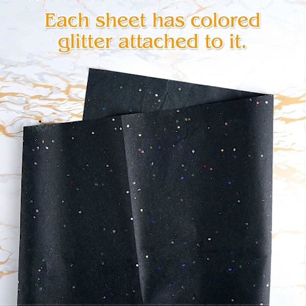 Glitter Silkespapper för Inslagning 50x66cm Svart Silkespapper Ark för Förpackning Blommor Julklapp 10 Ark