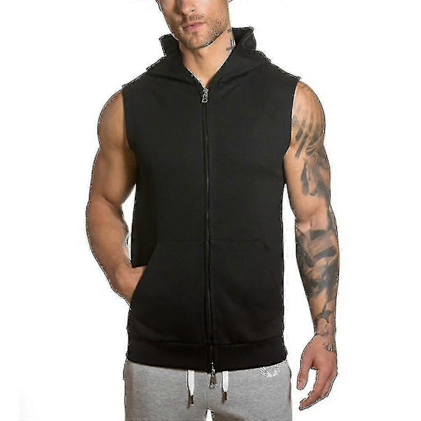 Ärmlös hoodie för män med dragkedja, träningslinne, sportväst, jacka