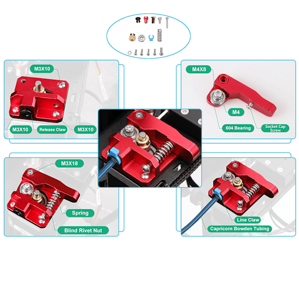 Extruder för Ender 3 3D-skrivare Aluminium Drive Feed Bowden Extruders Upgrade Accessories Kit för Ender 3, Ender 3 Pro, Ender 3 V2, Ender 3 Max, C