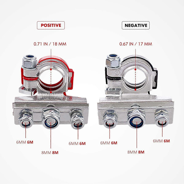 2-pack Bilbatteripoler 12V Galvaniserade Kopparbatteripoler Positiv Negativ