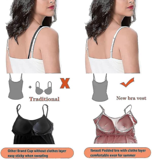 Dam Camisoles Toppar Med Inbyggd Vadderad BH Basic Andningsbar Tanktop