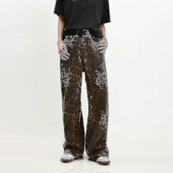 Leopard Jeans Dam Jeansbyxor Kvinnliga Oversize Vida Ben Byxor
