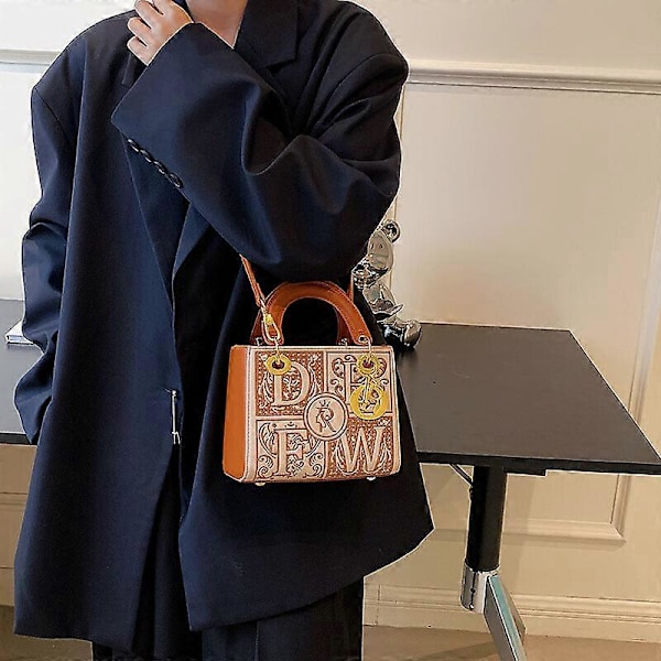 Vintage mode Äkta läder Dam Broderi väska crossbody väska handväska box