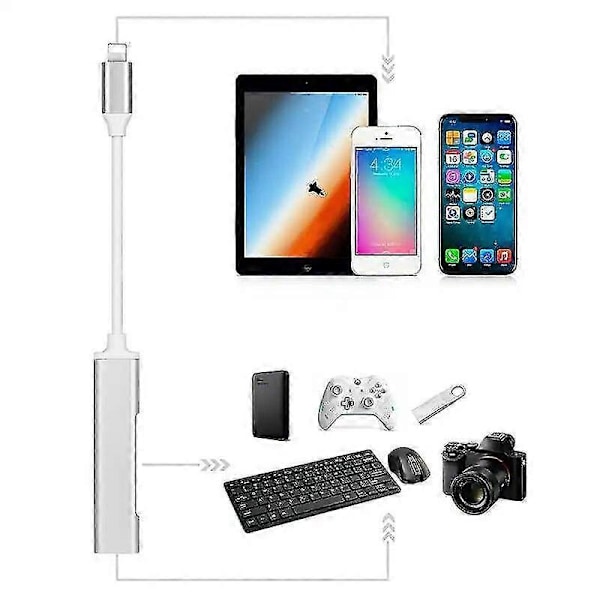 OTG för Apple till USB 3.0 USB-hubb 3.0 USB OTG-adapter för iPhone iPad iOS Lightning till USB-hubb 3.0 med Lightning-laddningsport