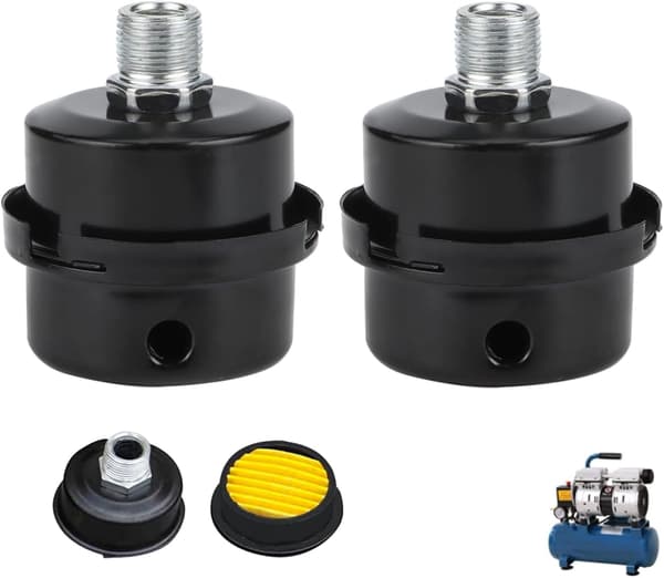 Set med 2 luftfilter för kompressor, metalldämpare, inloppsgänga, för luftkompressor, reservdelar, luftkompressor, luftfilter