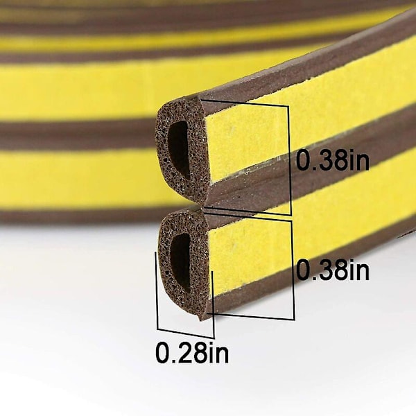 Stark Adhererande Dörrtätning PVC D-Profil Fönstertätning, Ljudisolering och Väderskydd, 6 Meter (Brun)