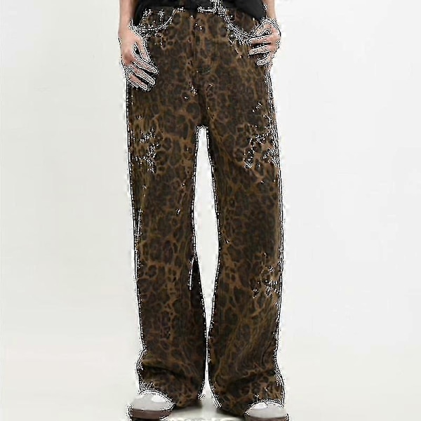 Leopard Jeans Dam Jeansbyxor Kvinnliga Oversize Vida Ben Byxor