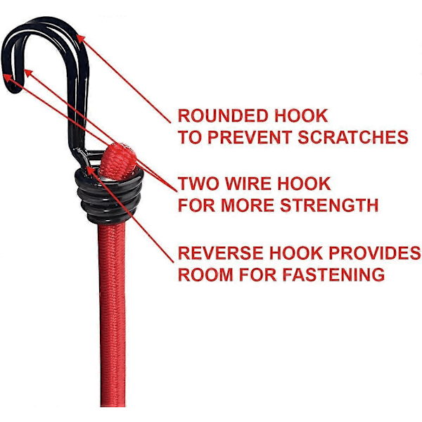 3020EURDAT Expanderband med Krokar [Expanderbar 2-pack] [Omvänd Krok] - Idealisk för Att Bära Föremål, Packning, Camping, Röd, 60cm