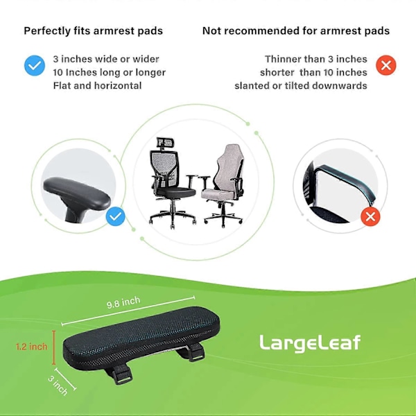 LargeLeaf Stolsarmstöd Kylande Gelkudde Armbågskudde Tryckavlastning Kontorsstol Gamingstol Armstöd med Memory Foam Armstödskuddar 2-delars set