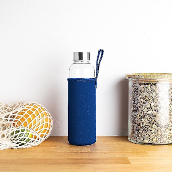 Glasflaska 1l Med Neoprenfodral | Dricksflaska Av Glas I 500ml Med Skyddsfodral Och Rostfritt Stållock | Vattenflaska För Sport, Kontor, Skola &amp; Utomhus