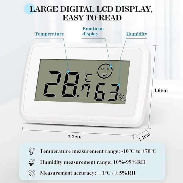 Mini Digital LCD Termometer Hygrometer Temperatur Luftfuktighet Portabel Termo Hygrometer Indikator med Max/Min-registreringar för Kontor Kök Kylskåp Hem
