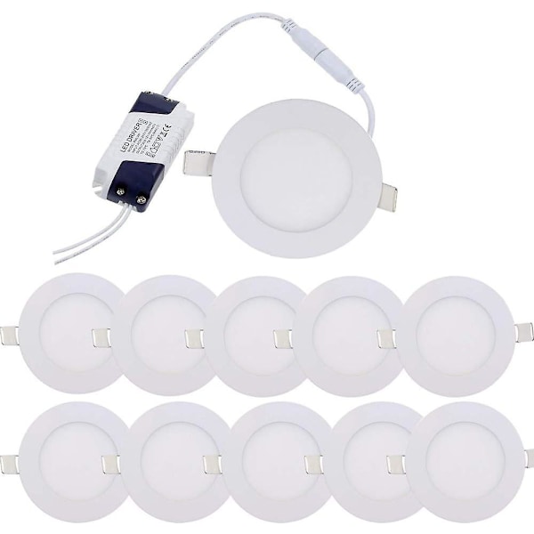 10 st 6W Infälld Downlight LED Kallvit 6000K Slim Panel Rund LED Ultra Platt