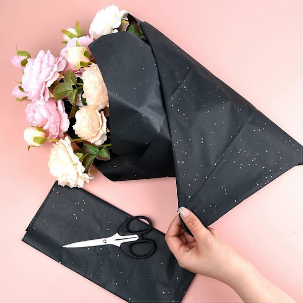 Glitter Silkespapper för Inslagning 50x66cm Svart Silkespapper Ark för Förpackning Blommor Julklapp 10 Ark