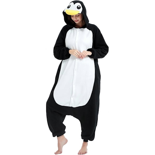 Unisex Vuxen Onesie Pyjamas Djur Heldräkt Halloween Kostym Jul Sovkläder Jumpsuit Black Penguin Small