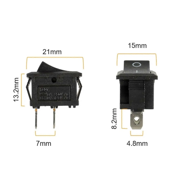 Mini Rocker Switch T85 KCD1-101 2-polig SPST Vippströmbrytare med Kablage Svart (10 st)