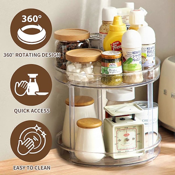 Roterande Köksförvaring 2 Vånings Kryddhylla Kylskåp Lazy Susan Kryddställ Köksförvaringsorganisatör 23cm