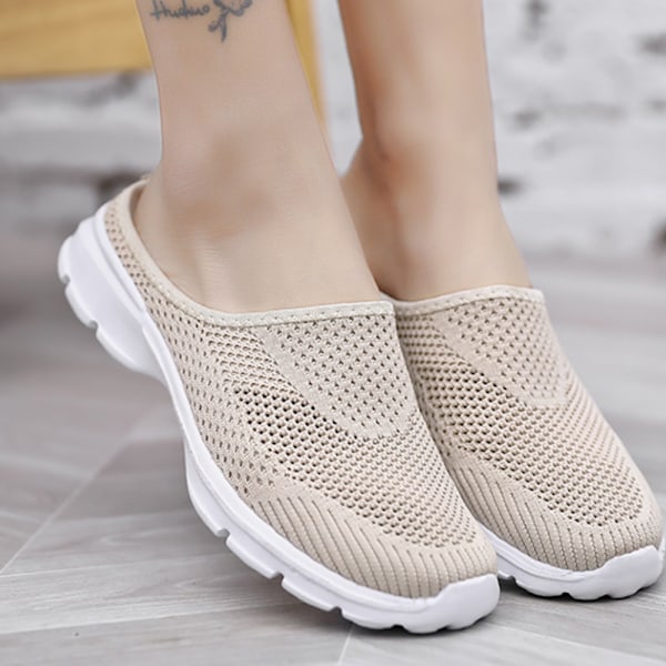 Damtofflor Mules Skor Slip on Sneakers Stickade Flats Plattform Lätt Andas Halkskydd Promenadskor 40