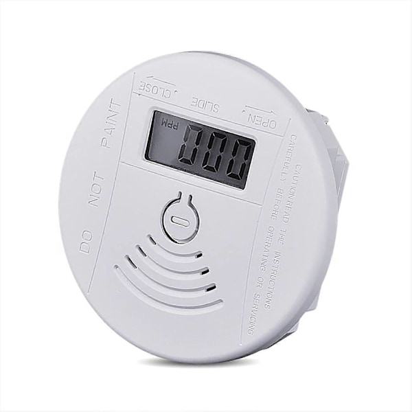 Trådlös Mini Kolmonoxidvarnare, CO-larm Batteridriven med LCD Digital Display och Ljudlarm, (Vit)