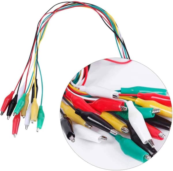 20 krokodilklämmor med kabel, dubbelsidiga krokodilklämmor