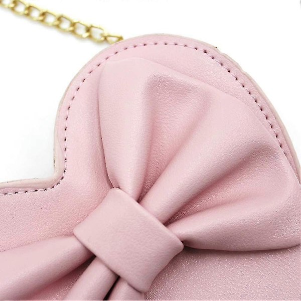 Söt hjärtformad crossbody-väska rosett axelväska satchel för små flickor småbarn (rosa)