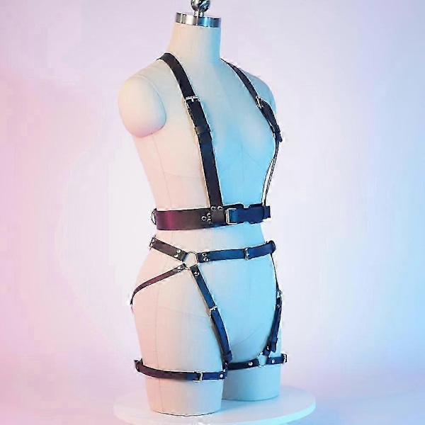Kroppssele för kvinnor, nitbälte, underkläder, strumpeband, läder, goth, festival, rave-outfit